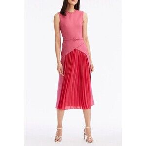 NWT. $3875 OSCAR DE LA RENTA Pleated Skirt Stretch Dress SIZE US 6. Pink